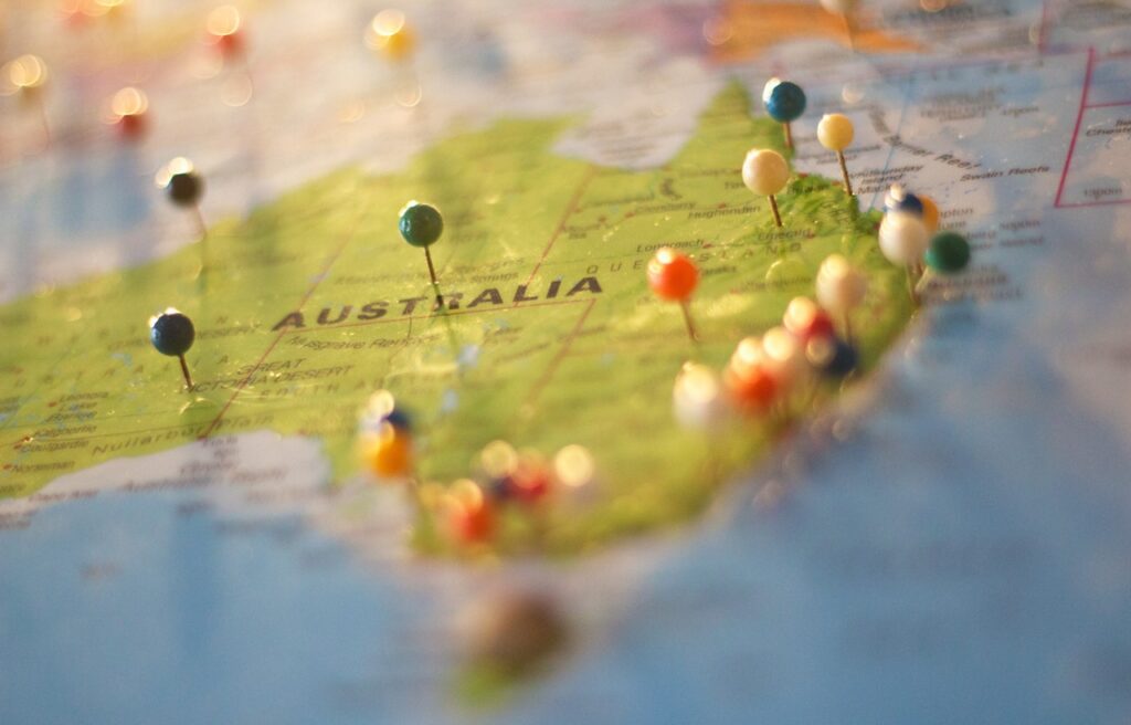jobs in Australia for foreigners - pinned Australia map